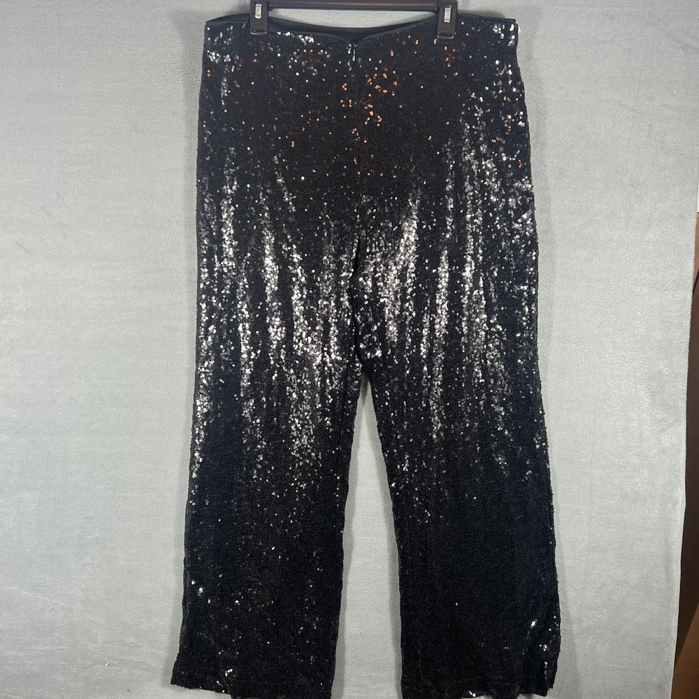Martha Stewart Women's Black Sequin Pants Size 18WP Petite Sparkle Party Disco